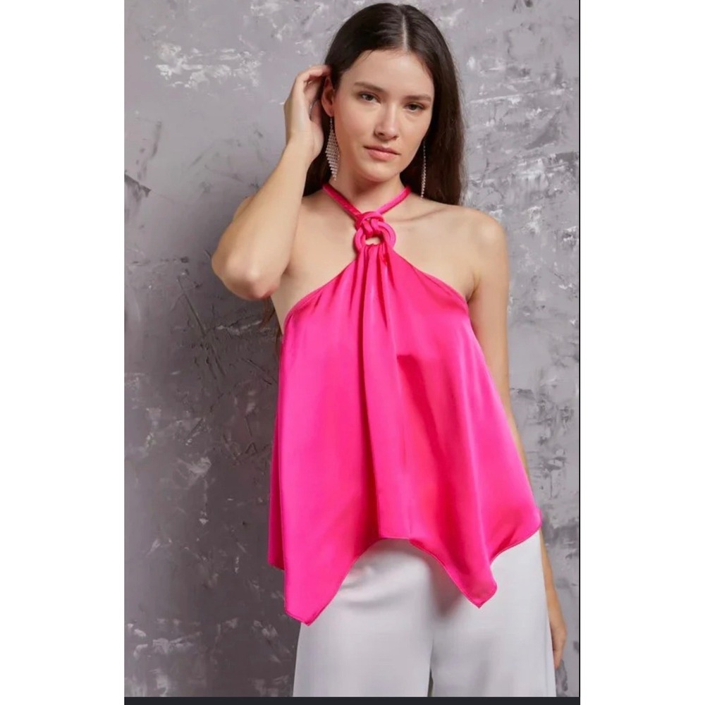 DO+BE Pink Satin Halter Top Barbiecore Coquette Party Going Out‎ Blouse